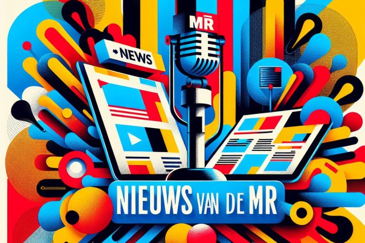 Een kleurrijk grafisch ontwerp met de titel 'Nieuws van de MR' in het Nederlands. Het beeld toont ee